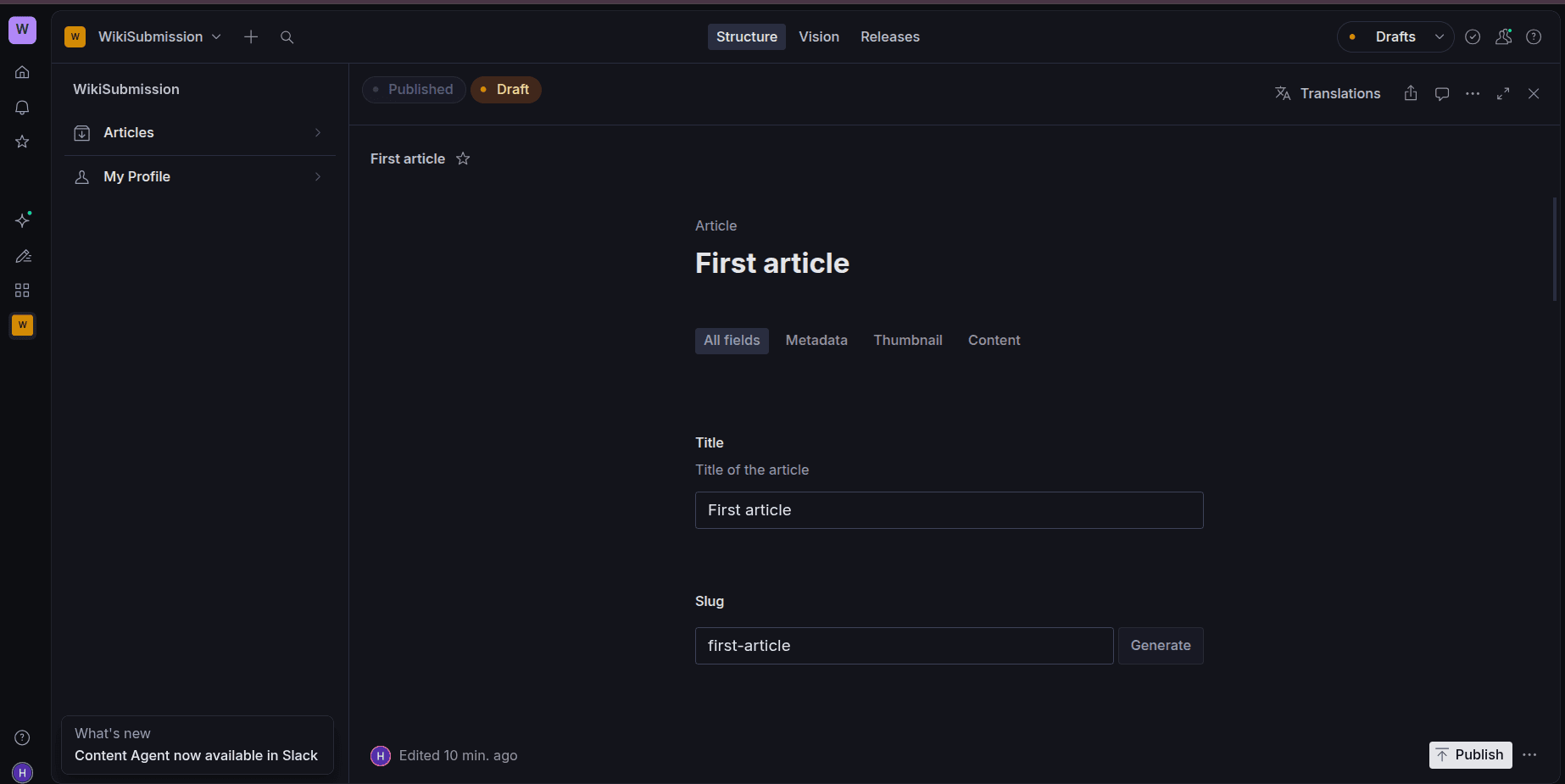 Creating the article